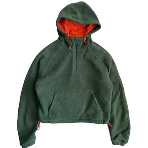 Outdoor Voices Women's Primo Fleece 1/4 Zip Hoodie Green Orange Small Gorpcore